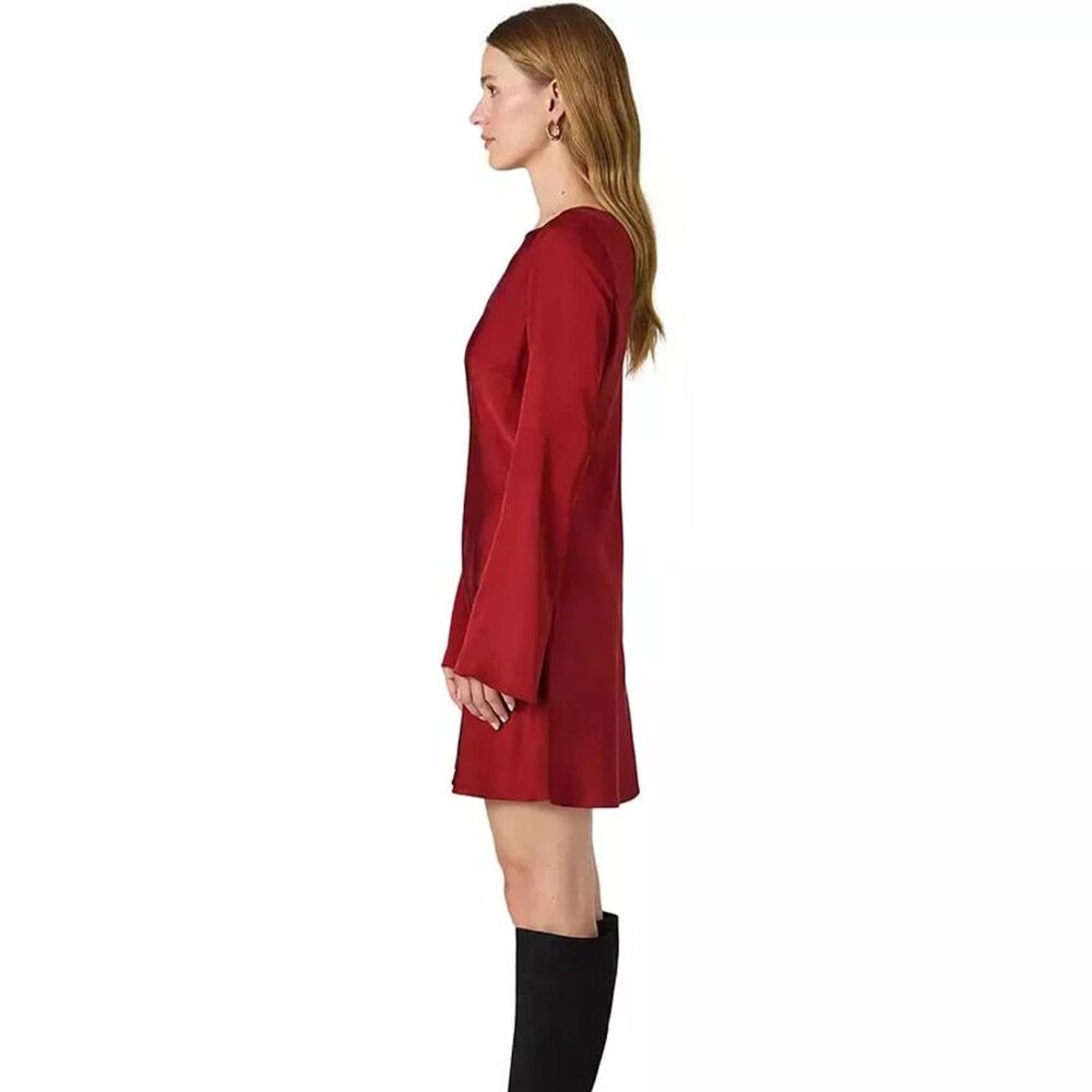 French Connection Long Bell Sleeve Red Satin Minidress Size 0 - Picture 3 of 8
